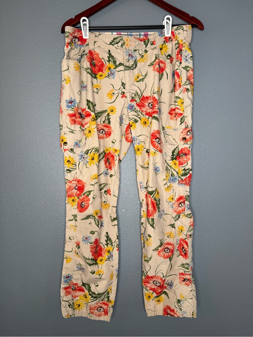Anthropologie Hei Hei Floral Cargo Utility Pants Cotton Size 8 Boho Cottage